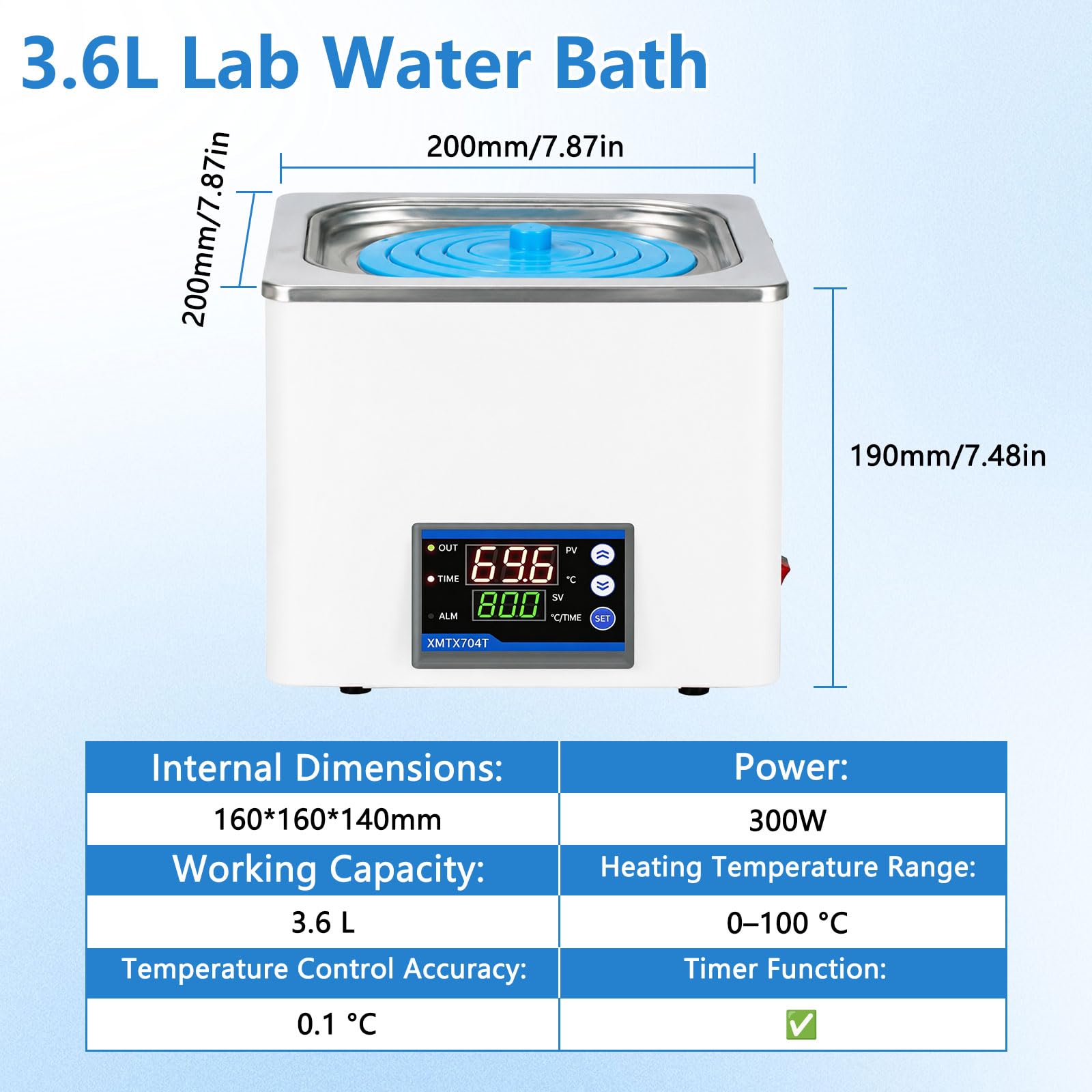 Bagno d'acqua da laboratorio da 350 W, 3 l