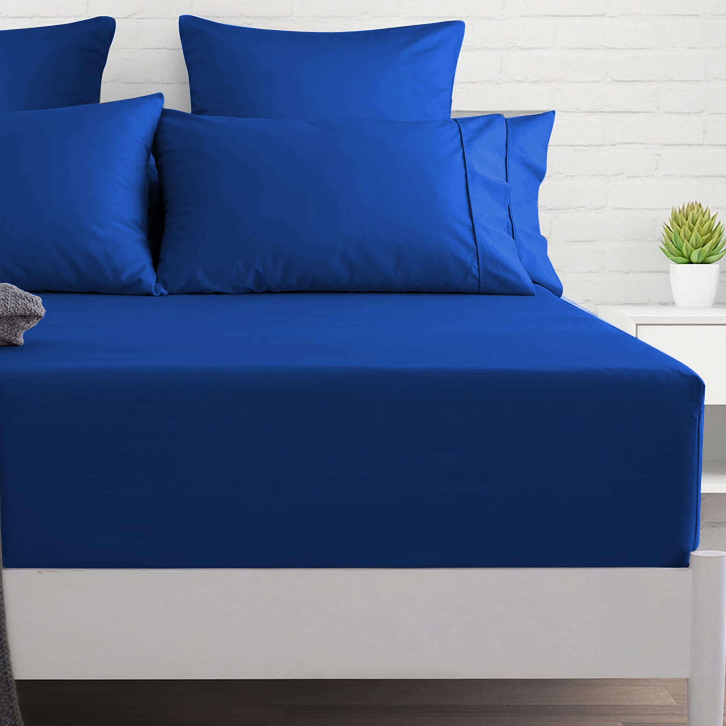 PRIME LINENS Extra Deep Fitted Sheet 40 CM Brushed Microfiber Wrinkle & Fade Resistant Bottom Sheet Soft Durable Bed Sheets (Royal Blue, King)