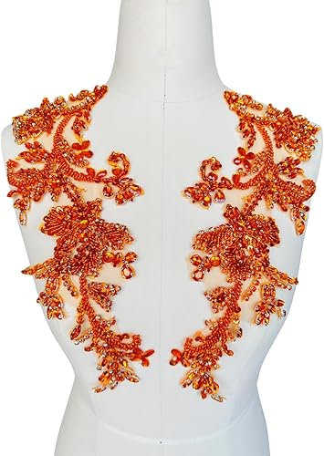 Miniatura 6 de Parches de apliques de encaje brillantes hechos a mano con cuentas de costura, lentejuelas y accesorios para vestido de novia, un parbolsa (plateado)