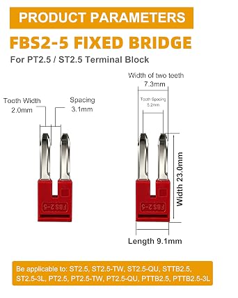 ERAYCO 50Pcs FBS 2-5 Plug-in Bridge, Center Contact Press-Fit Jumper for PT2.5 ST2.5 DIN Rail Terminal Blocks, Insulated Copper Connecting Accessories (2 Pole, Pack of 50)