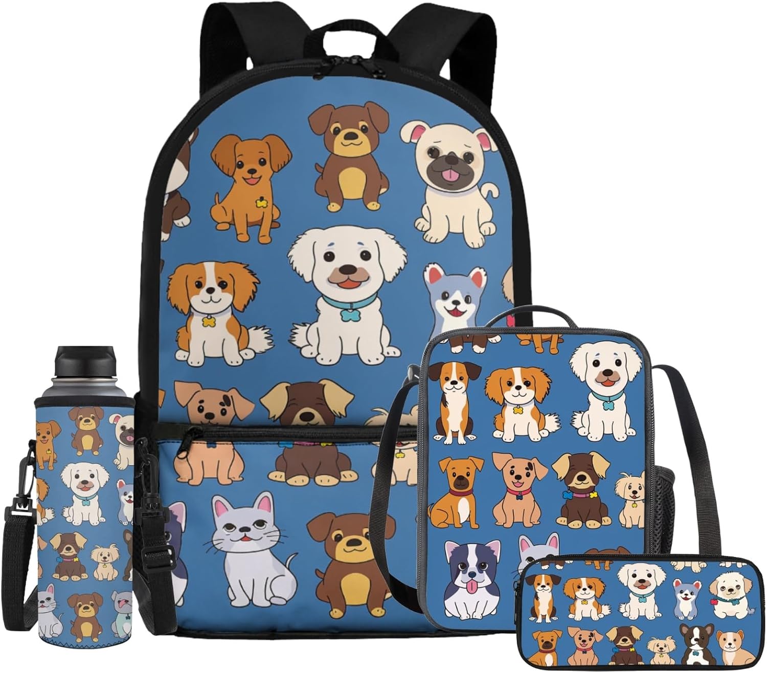 Puppy Dog Backpack for Boys 3rd Grade with Lunchbag School Backpacks Pencil Case Water Bottle Holder Elementary School Bookbag for Kids 8-9/10-12 Schoolbag Back Pack Knapsack Daycare Bags