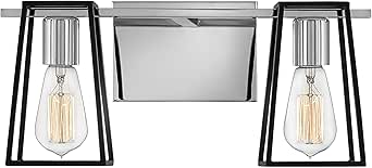 Hinkley 5162CM Filmore Two Light Bath Vanity Fixture, Modern Industrial Trapezoid Open Cage, Mount Up or Down, in Chrome and Black Accents