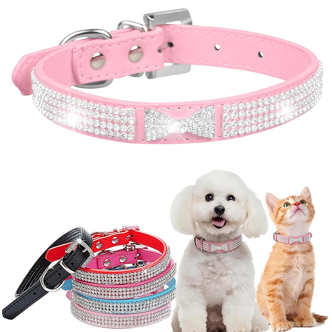 Collier fantaisie pour chien chiot chat rose L strass brillant