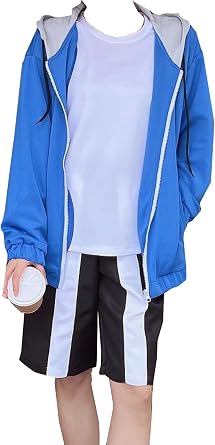 Anime Mens Blue Costume Uniform Cosplay Costume Jacket Halloween Outfit Hoodie Coat