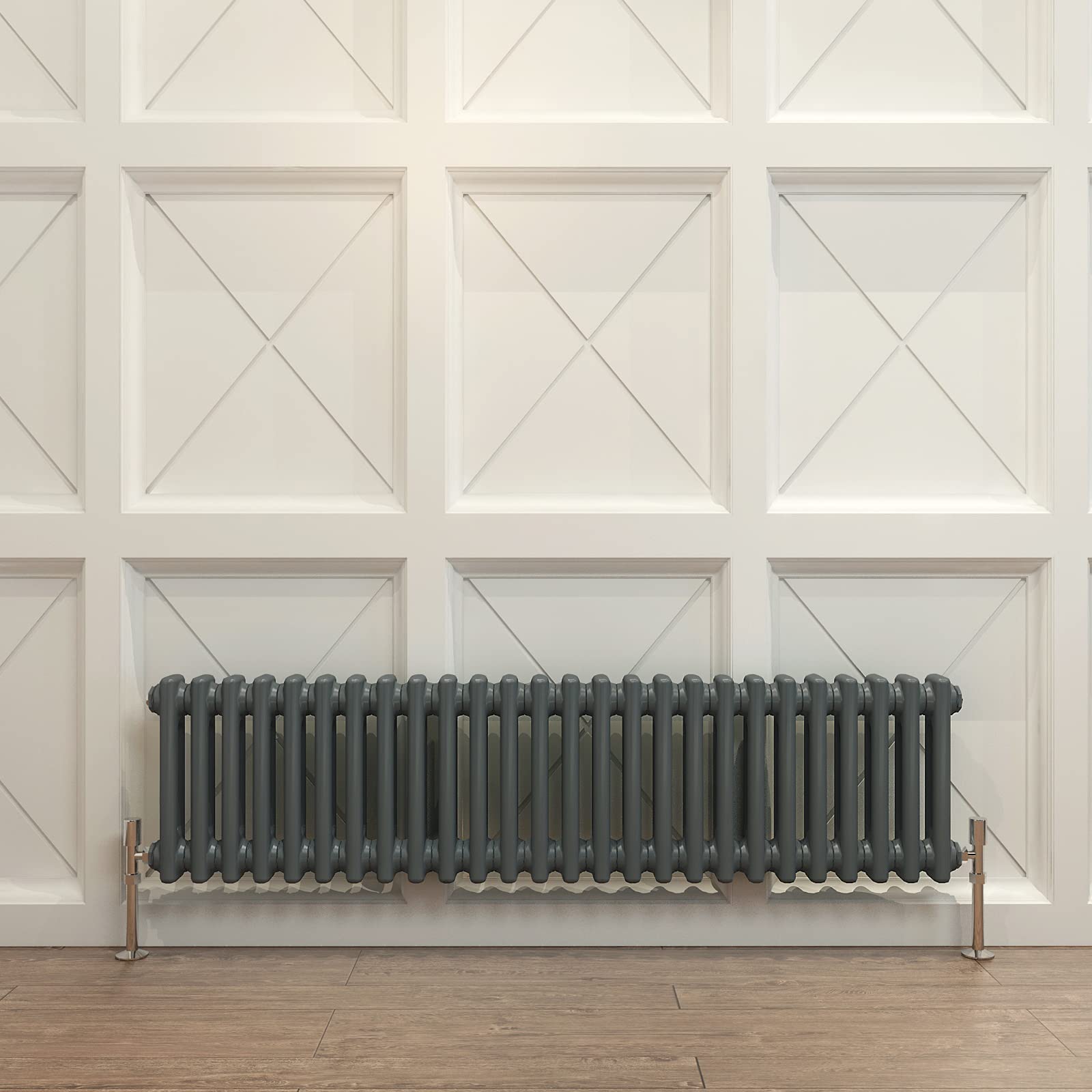 Acezanble∣2 Column Radiator, Horizontal 300mm Anthracite Wide Low Tradiontal Cast Iron Style Radiator Centre Heating for Window Hallway — image 1