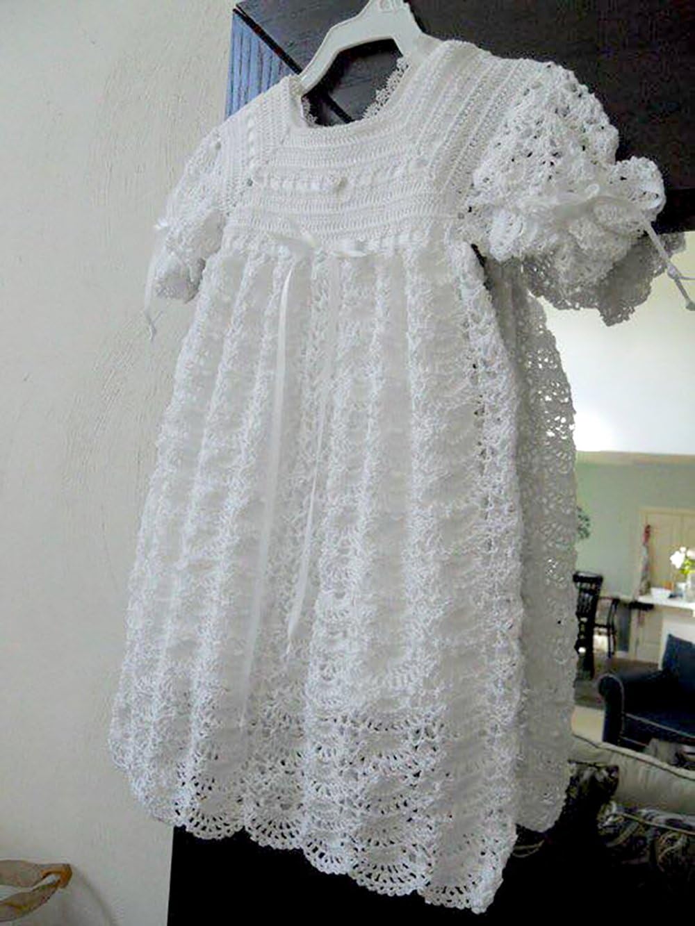 Girls Hand Crocheted White Christening Gown, Booties, and Bonnet NWT Fits 0-12m