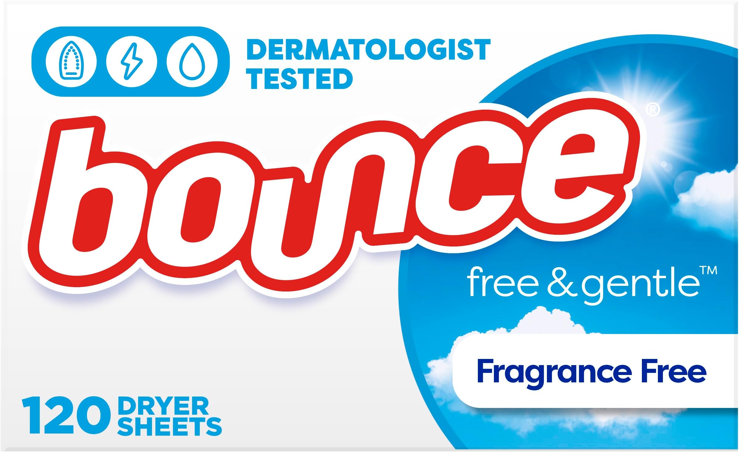 Bounce Free & Gentle Unscented Fabric Softener Dryer Sheets for Sensitive Skin, 120
