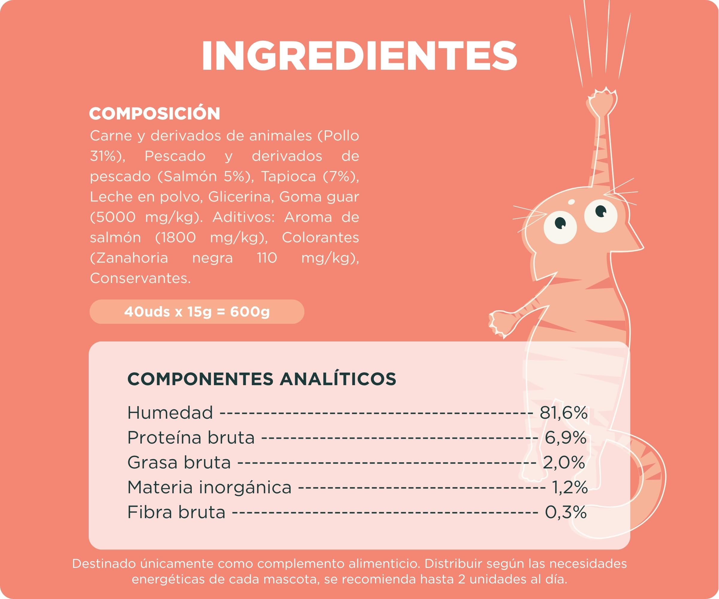 Wolf Belly - Snacks Gatos de Salmón y Pollo (40 uds x 15g) Textura Cremosa | Chuches Saludables y Deliciosas | Altos en Proteínas y Omega 3 | Sin Cereales ni Colorantes Artificiales - Hecho en España