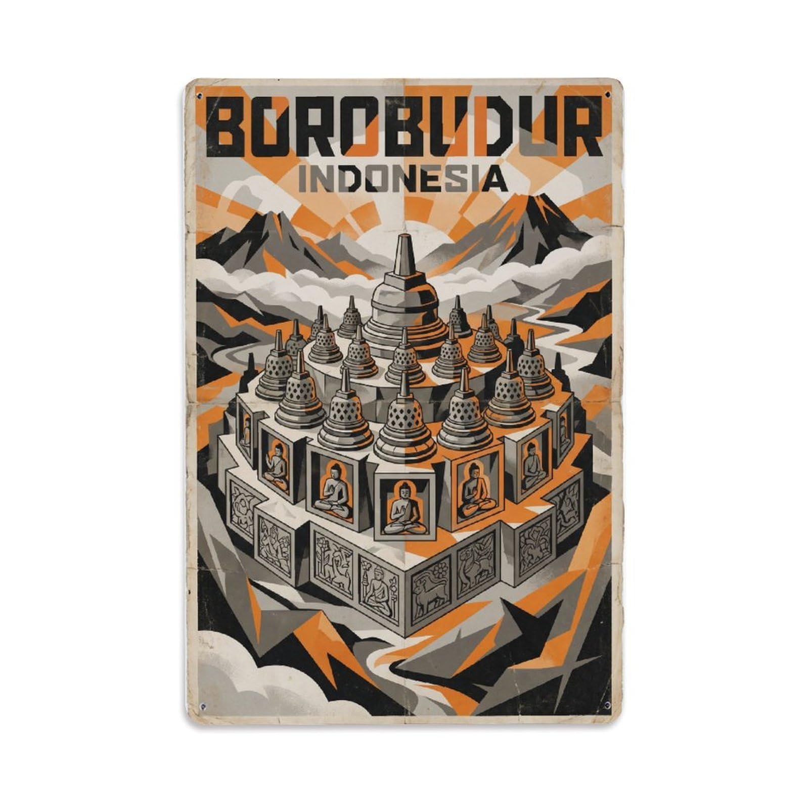 Indonesia Borobudur Retro Travel Metal Tin Sign