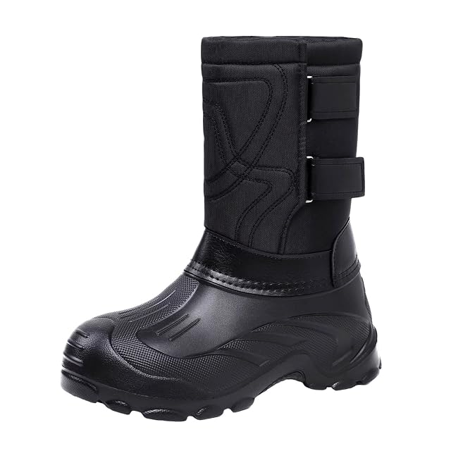 Mens Snow Boots Fur Lined Mid Calf Winter Boots Anti-Slip Waterproof Warm Riding Boot Outdoor Shoes