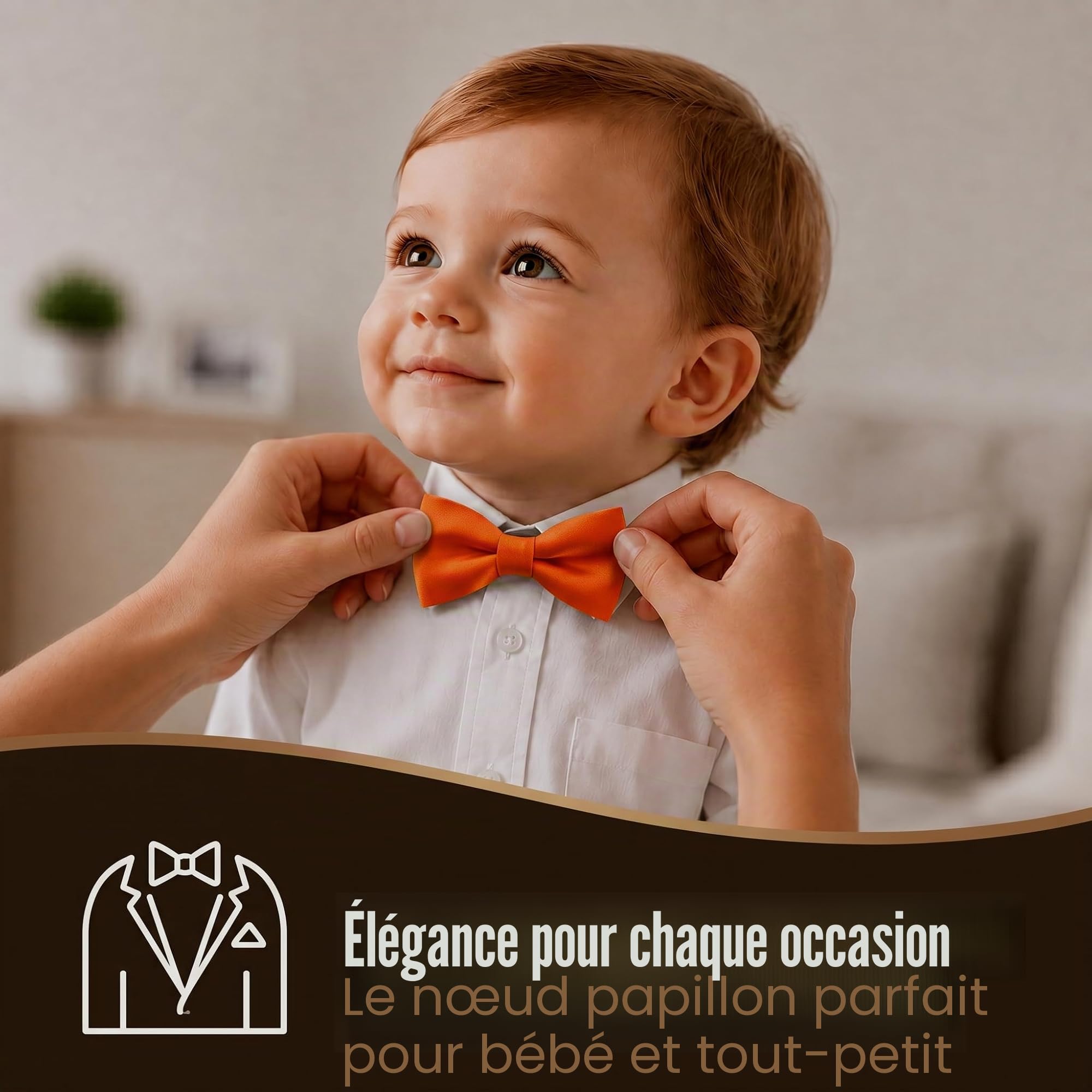 TigerTie Nœud papillon uni pour bébé avec élastique de 29 à 40 cm de tour de cou réglable + boîte de rangement