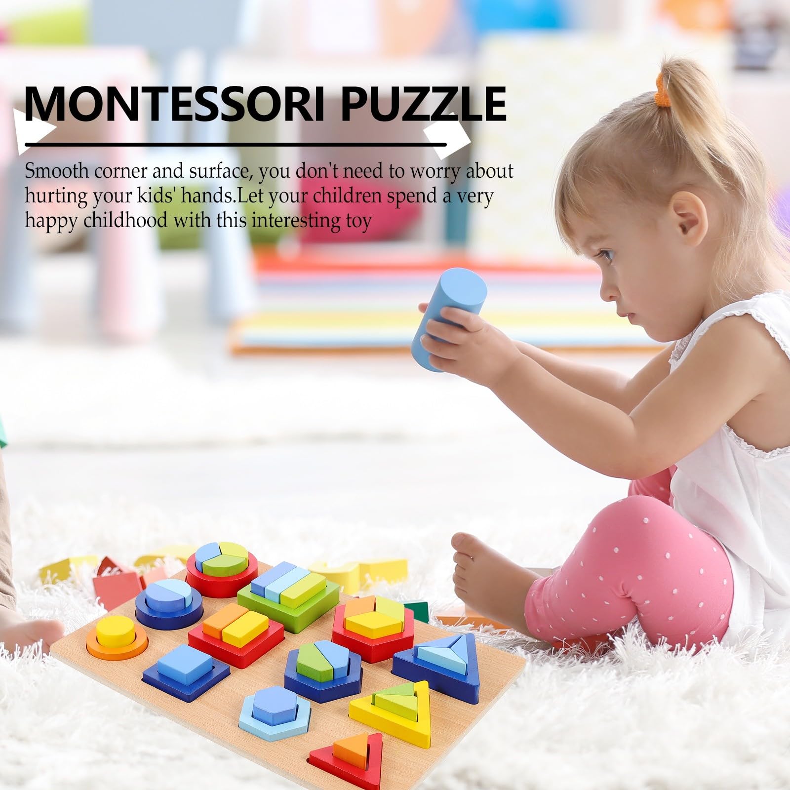 Giocattolo Didattico in Legno per Bambini, Puzzle Montessori Forme Geometriche Superfici Lisce, Gioco Educativo per Prima Infanzia e Sviluppo Cognitivo, Set Creativo