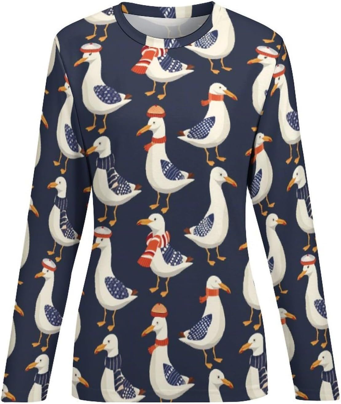 Sea-Gulls in Winter Women's Pajama Top Sleepwear Pajamas Sleep T-Shirt Long Sleeve Shirt Crewneck Tee