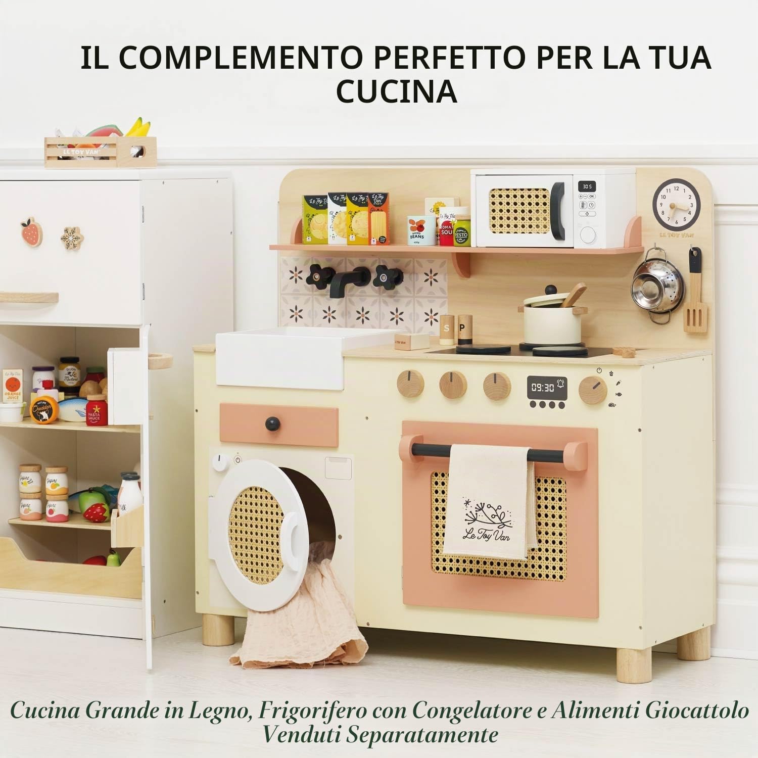 Le Toy Van Cibo giocattolo per bambini, in legno, dai 2 anni, gioco di ruolo per bambini, set pasta 12 pezzi, accessori cucina giocattolo, legno FSC ecologico