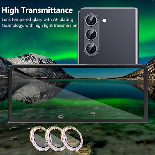 Miniatura 8 de Para Galaxy Z Fold 5 Protector de lente de cámara Glitter Bling Anillo de aleación de aluminio individual 9H Vidrio templado Accesorios decorativos