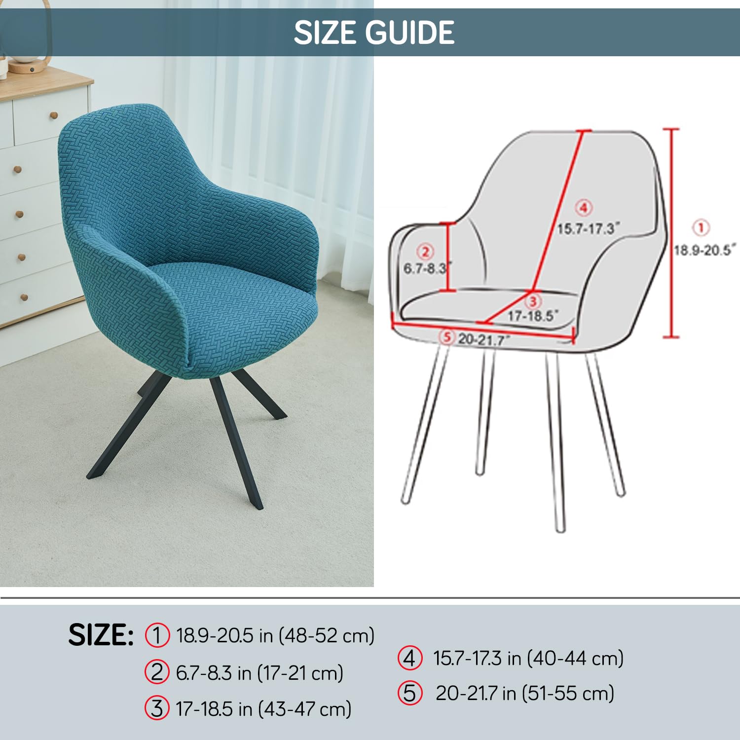 HOKIPO Premium Jacquard Stretchable Swivel Chair Cover High Armrest Slipcover, Turquoise (AR-5356-TRQ) 4