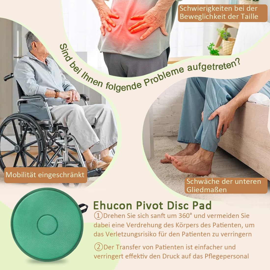 Disco pivote y tabla de transferencia de pacientes, dispositivos reversibles para personas mayores y discapacitadas, fácil de girar de la cama a la silla de ruedas, silla o coche, 15,7 pulgadas