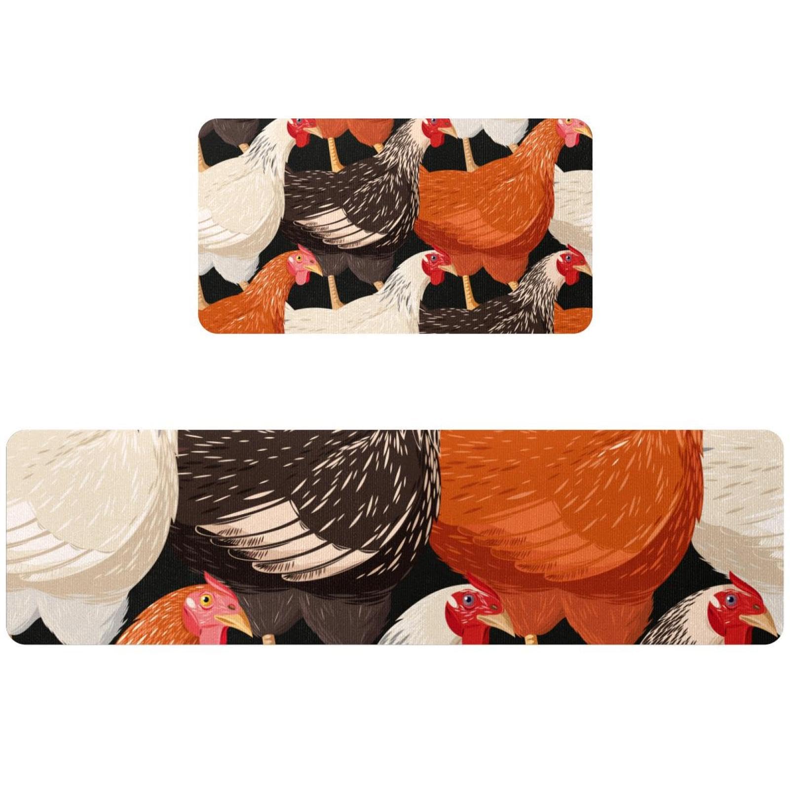 Alfombrillas de cocina absorbentes y lavables con diseño de gallinas, juego de 2 piezas