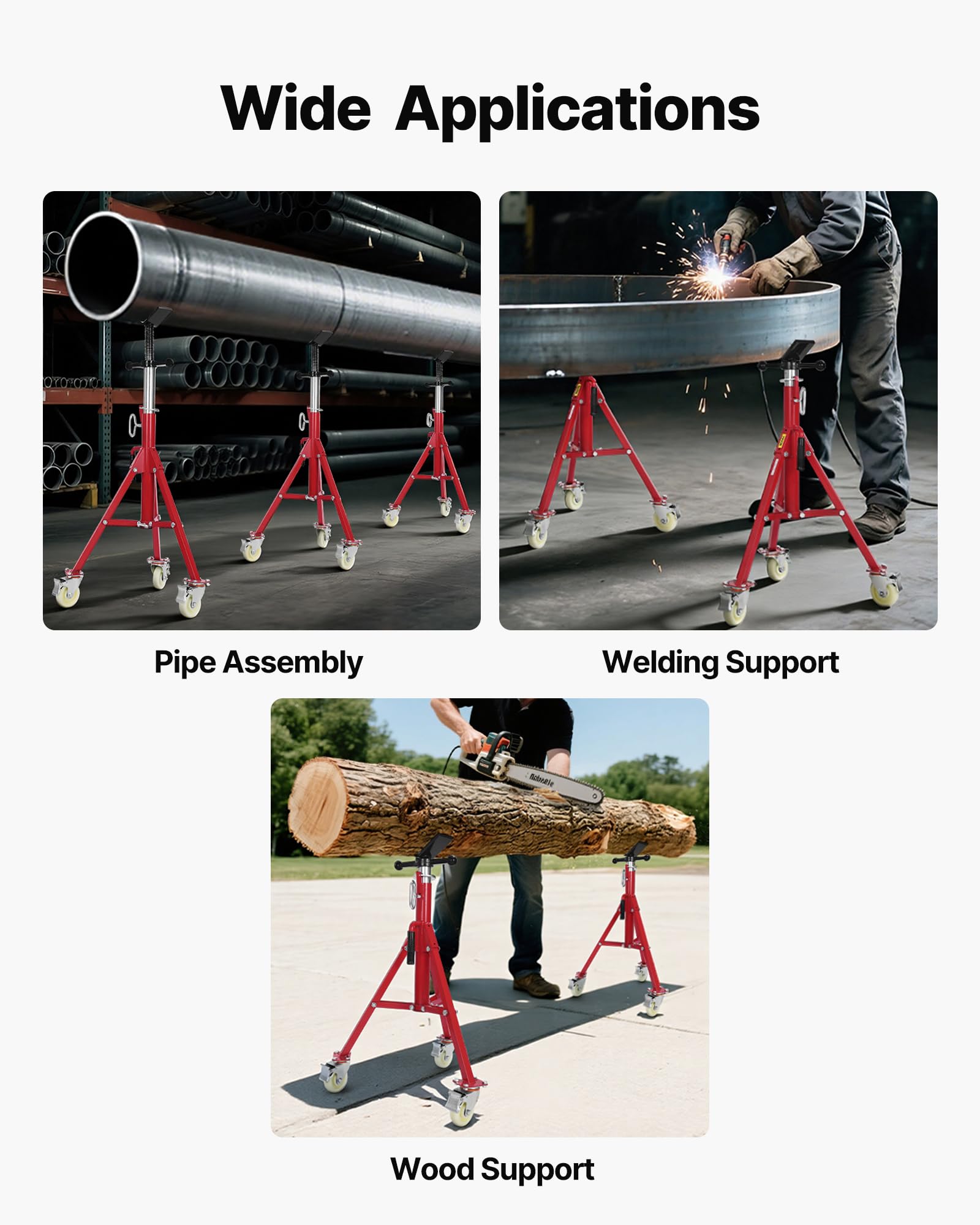 VEVOR Cavalletto per Tubi, 400kg Supporto Basamento del Treppiedi, Altezza 71-131 cm Supporto Professionale Treppiede, Cavalletto per Tubi con Supporto a V per Tubi 0,32-30,48 cm, Cavalletto Tubi