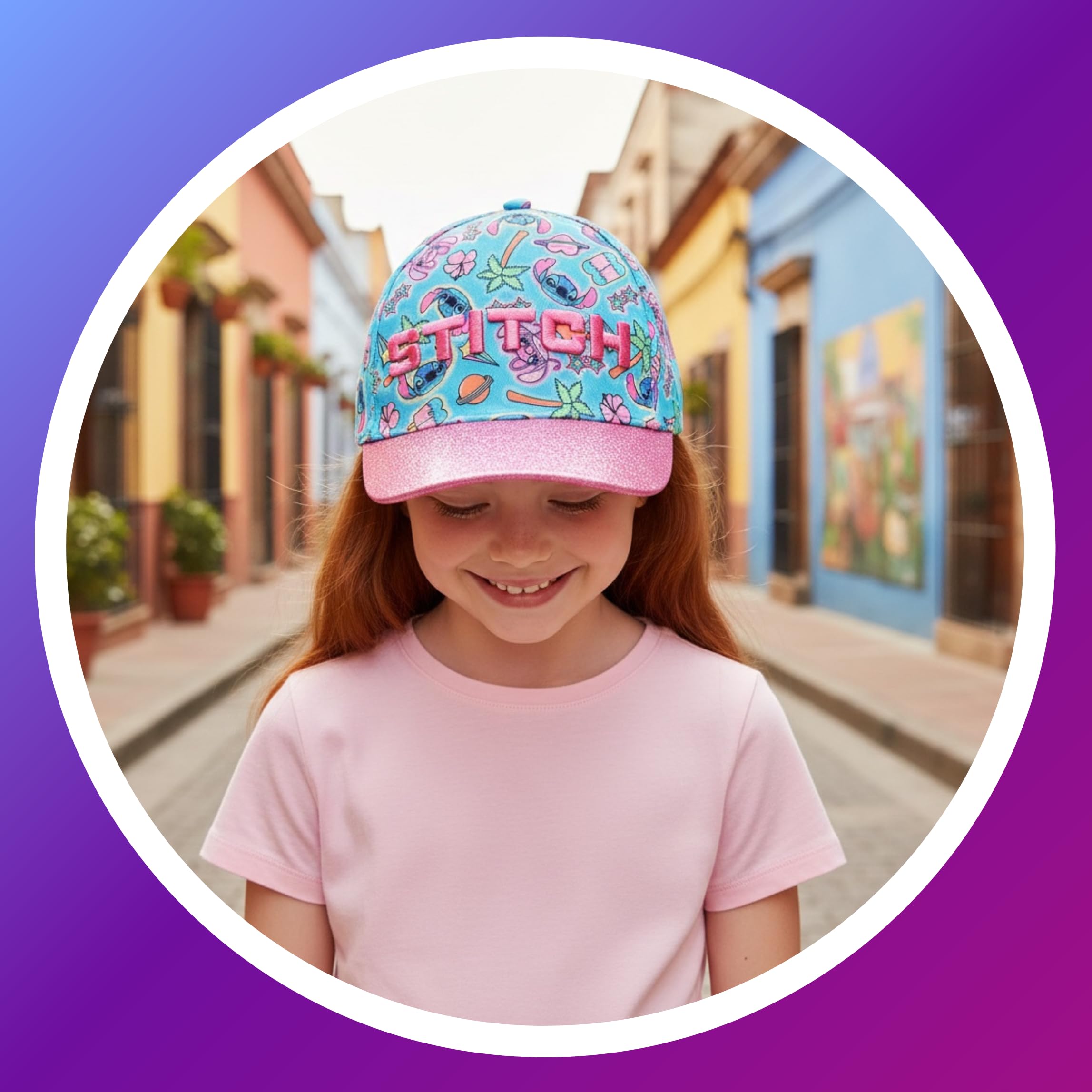Disney Stitch Gorra de Béisbol Purpurina 3D Tropical para Niñas