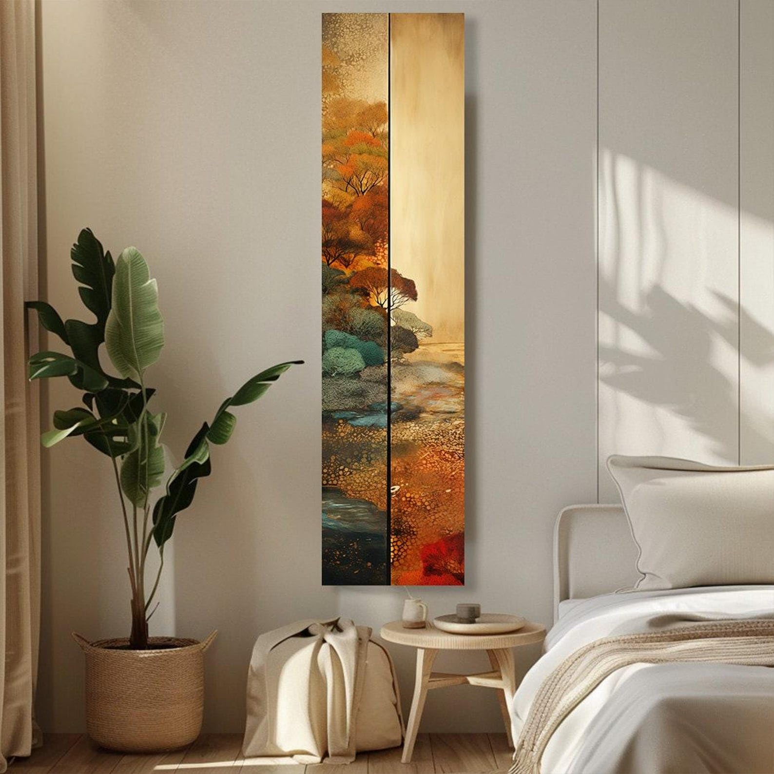YUSUZHU Quadro murale con albero lungo e stretto, quadro su tela alto e sottile, arte murale moderna, arte murale naturalistica, arte verticale, quadro murale con loto (20x60 cm/cornice interna)