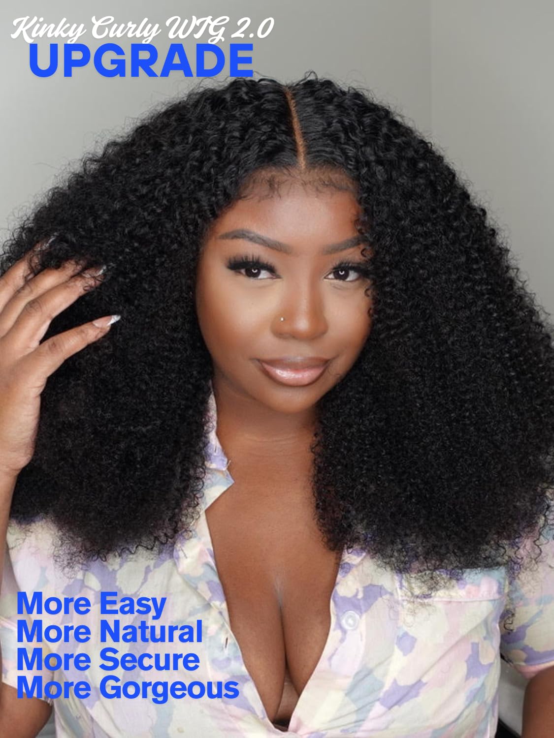 Nadula Bye Bye Knots Glueless Kinky Curly Drawstring Wig Human Hair with 4C Curly Edges, Pre Cut 7X5 HD Lace Front Ready to Go Afro Kinky Wigs Pre Plucked Bleached Knots with Curly Baby Hair 16inch