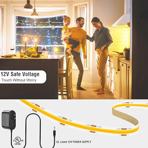 Miniatura 6 de Kit de tira de luz LED COB regulable con control remoto RF y fuente de alimentación UL12v, CRI 93+ flexible cortable 4000K tira de luz blanca