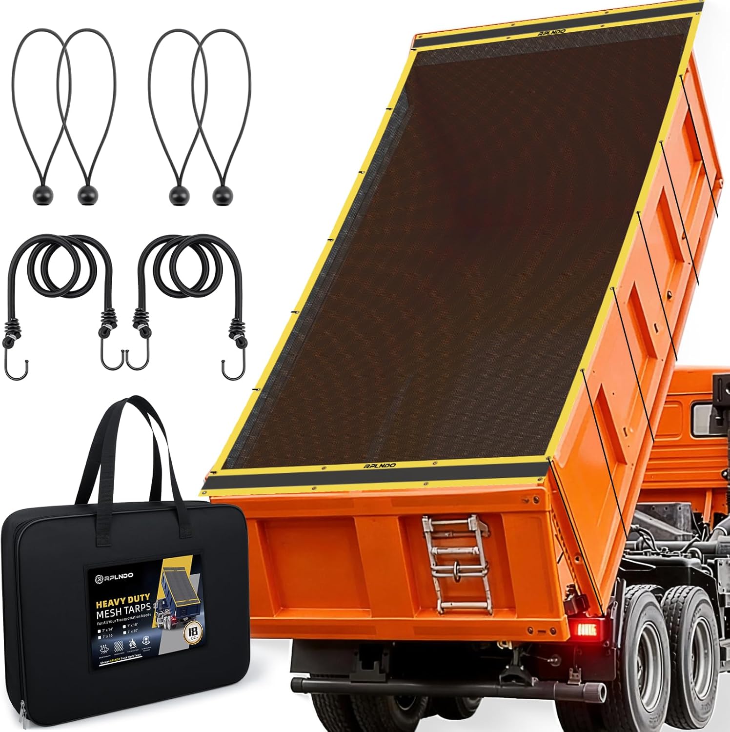 18oz Dump Truck Tarp 7 x 14 ft,Black PVC Coated Heavy Duty Cover with 5" Pocket, Dump Trailer Tarp with 6 Elastic Cords, Fits Dump Truck System,Weather & Tear Resistant