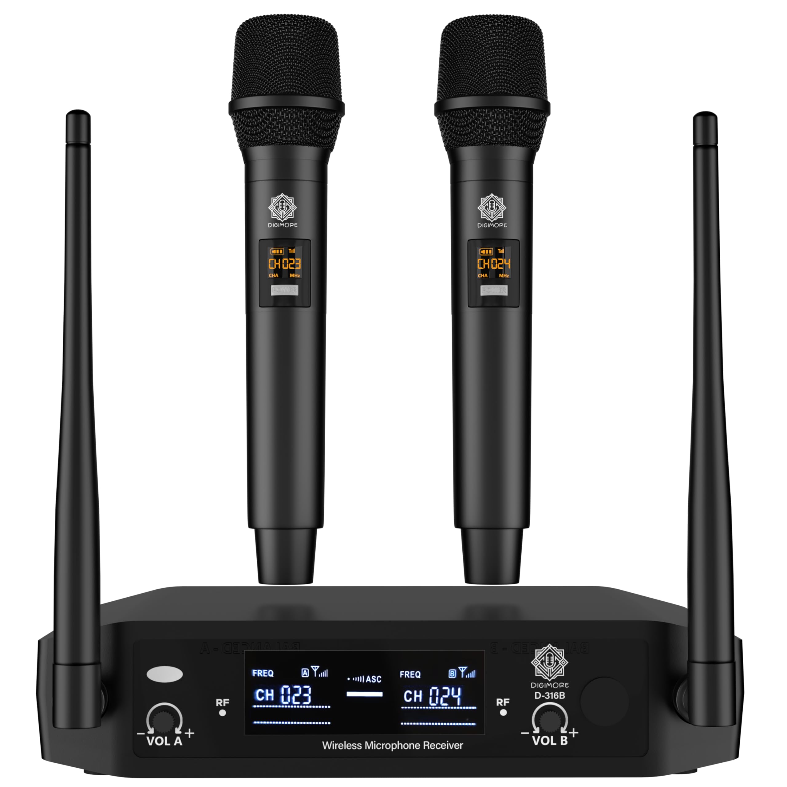 DIGIMORE Wireless Microphone System | 2 Handheld Mics | 150Ft Range | Cardioid Pickup | Balanced XLR Outs & UnBal 6.35mm Out | Cordless Mic for Singing, Karaoke, Church, DJ (D-315)-image-39