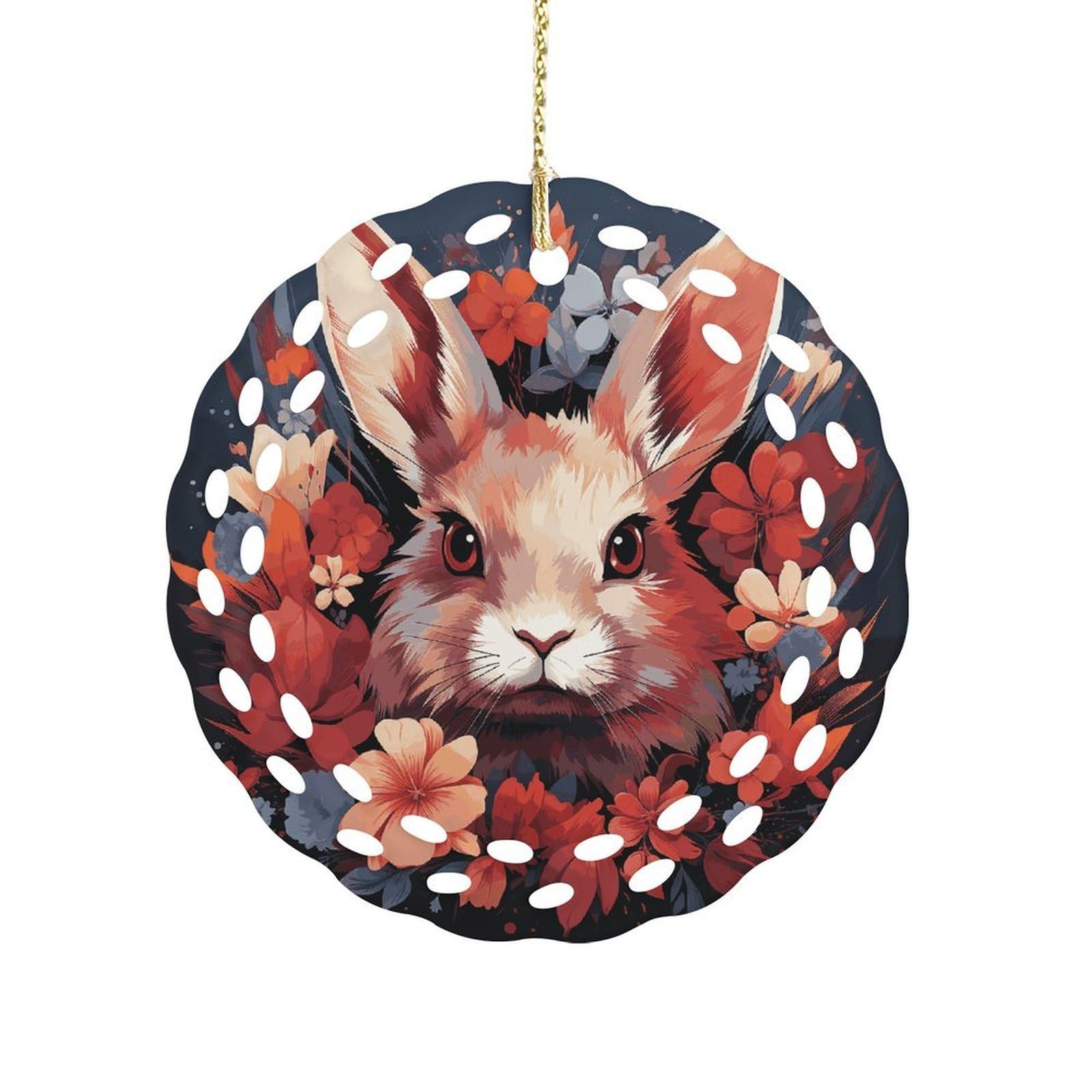 Fodpand Women's Style Easter Bunny Ceramic Ornament For Home Decor 3.2" Round Tree Decoration Christmas Ornaments For Men Double-Sided Design