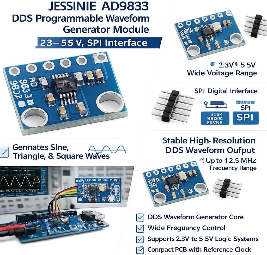 AD9833 DDS Programmable Waveform Generator Module, 2.3–5.5 V, SPI Interface