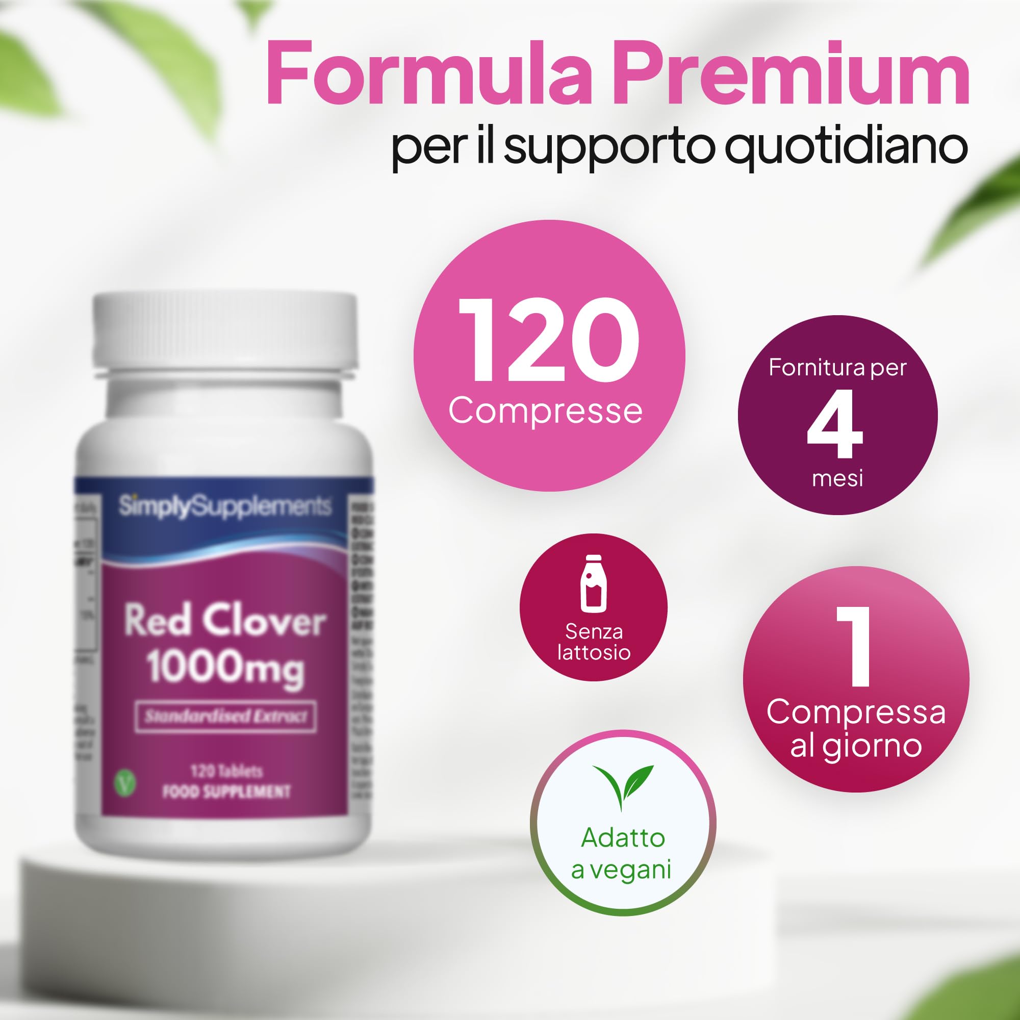 Compresse di Trifoglio Rosso 1000mg | Supporta l'Equilibrio Ormonale e la Funzione Psicologica | Adatto a Vegani e Vegetariani | 120 Compresse = Fornitura per 4 Mesi | Prodotto nel Regno Unito