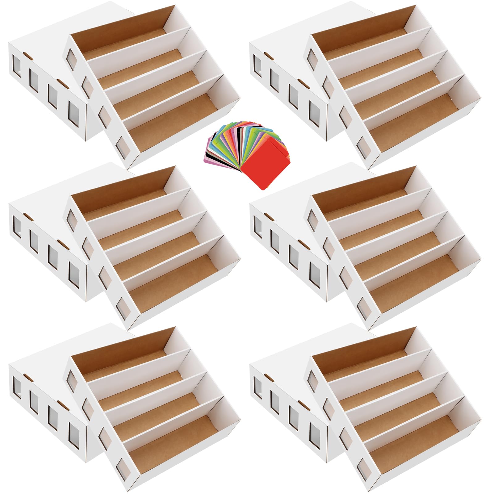HIMOMO 6 Scatole Porta Carte Collezionabili a 4 File, Fino a 3120 Carte per Scatola, con 48 Divisori Colorati ed Etichette, per Carte TCG, Sportive, Bustine e Toploader