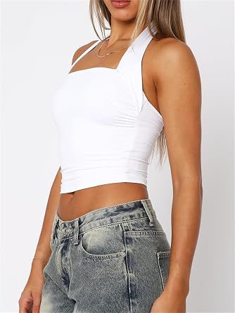 ForeFair Women Halter Neck Backless Crop Top Sexy Y2K Sleeveless Tank Top Open Back Slim Fit Tops
