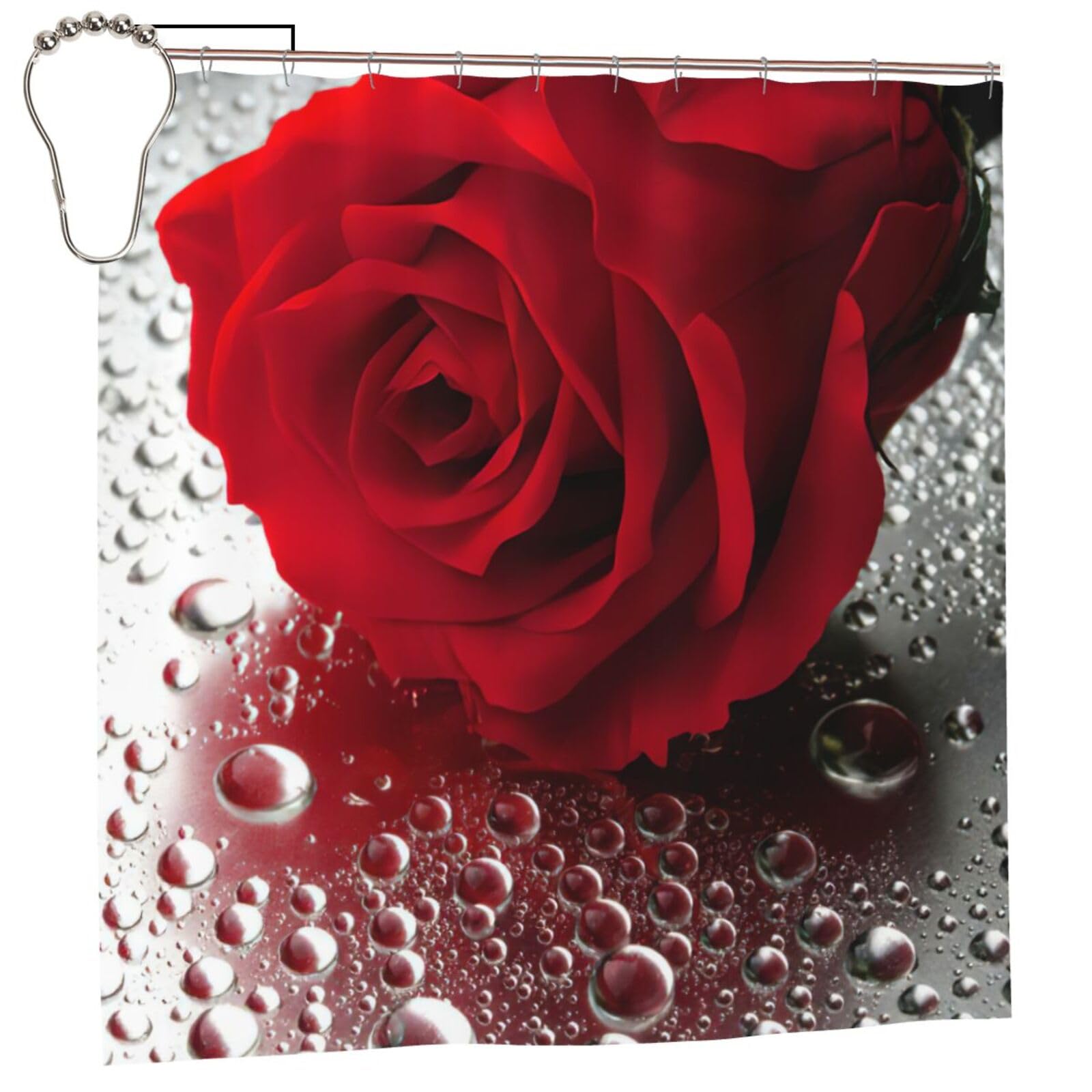 Rideau de douche en polyester imperméable à boutons-pression et imprimé rose rouge durable