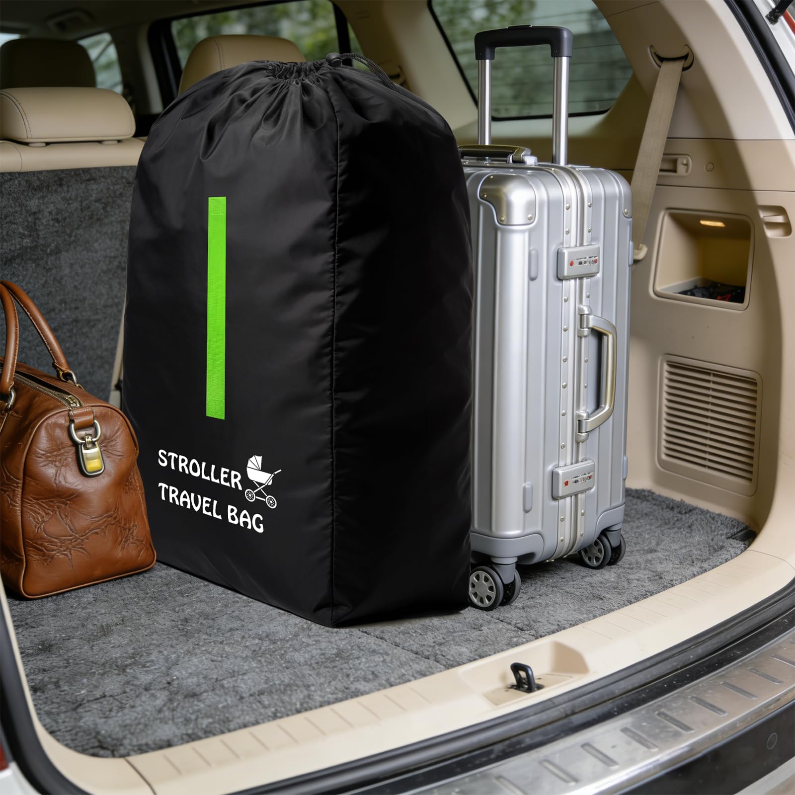 Funda Protectora de Viaje para Cochecito y Silla de Coche, Bolsa de Transporte Grande 120x63x43cm para Avión o Coche, Se Adapta a la Mayoría de Modelos | Funda impermeable para avión, resistente 600D Oxford bolsa con correa de hombro ajustable para cochec