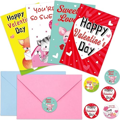 Miniatura 2 de FANCY LAND Tarjetas de San Valentín para niños, 24 mini tarjetas de animales con sobres, regalo de intercambio de aula, suministros para fiestas