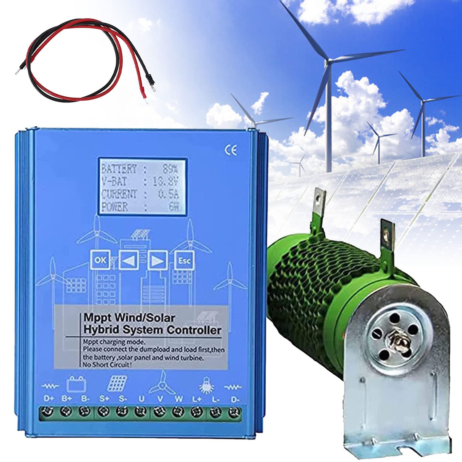 Hybrydowy kontroler ładowania słonecznego automatyczne rozróżnianie z obciążeniem zrzutowym Off-Grid generator z turbiną wiatrową Panel słoneczny automatyczny regulator,48V-6000W
