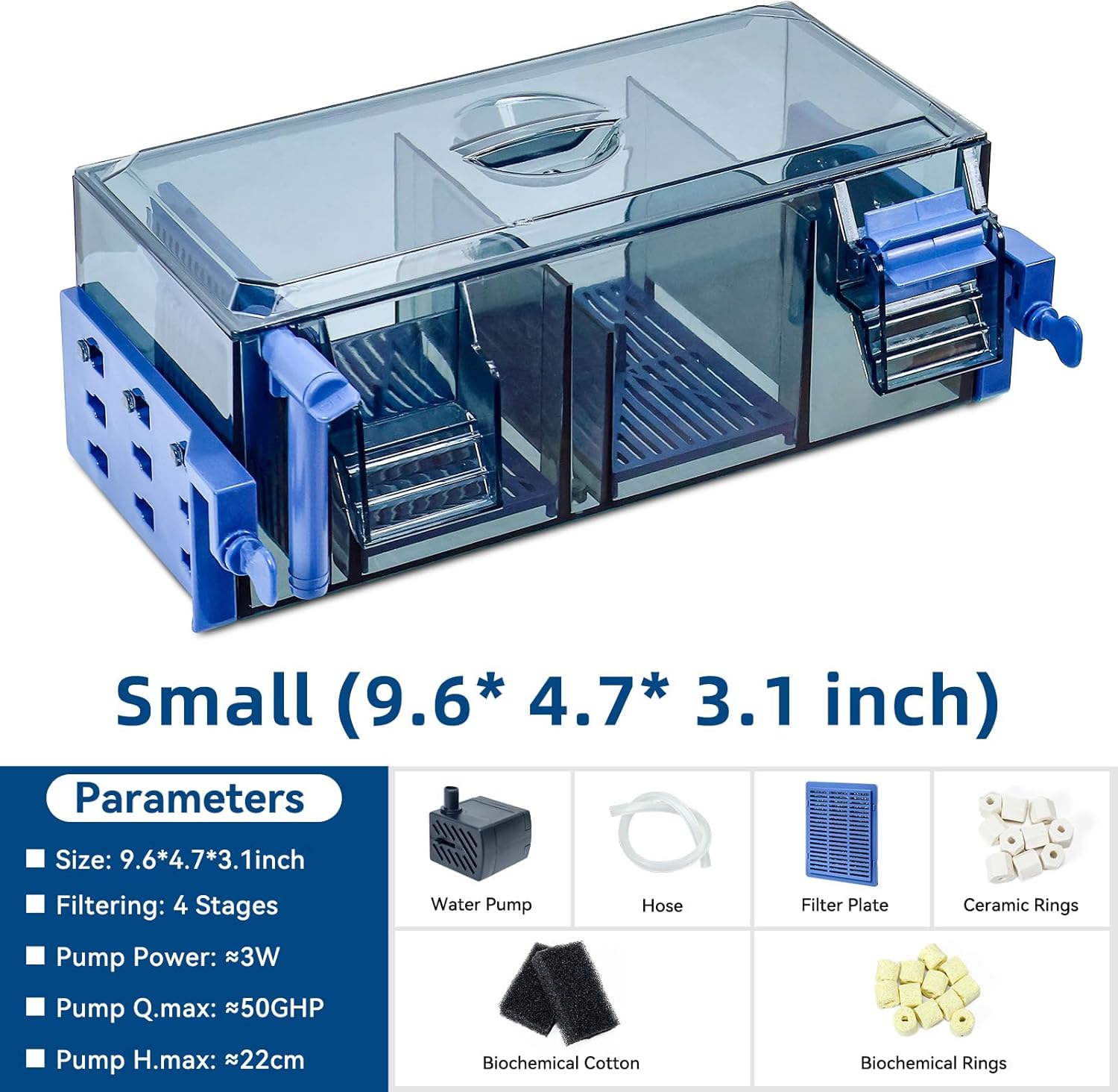multi layer aquarium fish tank filter with waterfall oxygenation suitable for 5-50 gallon fish tanks, flexible mounting, dust & splash protection small (10-20 gallon)