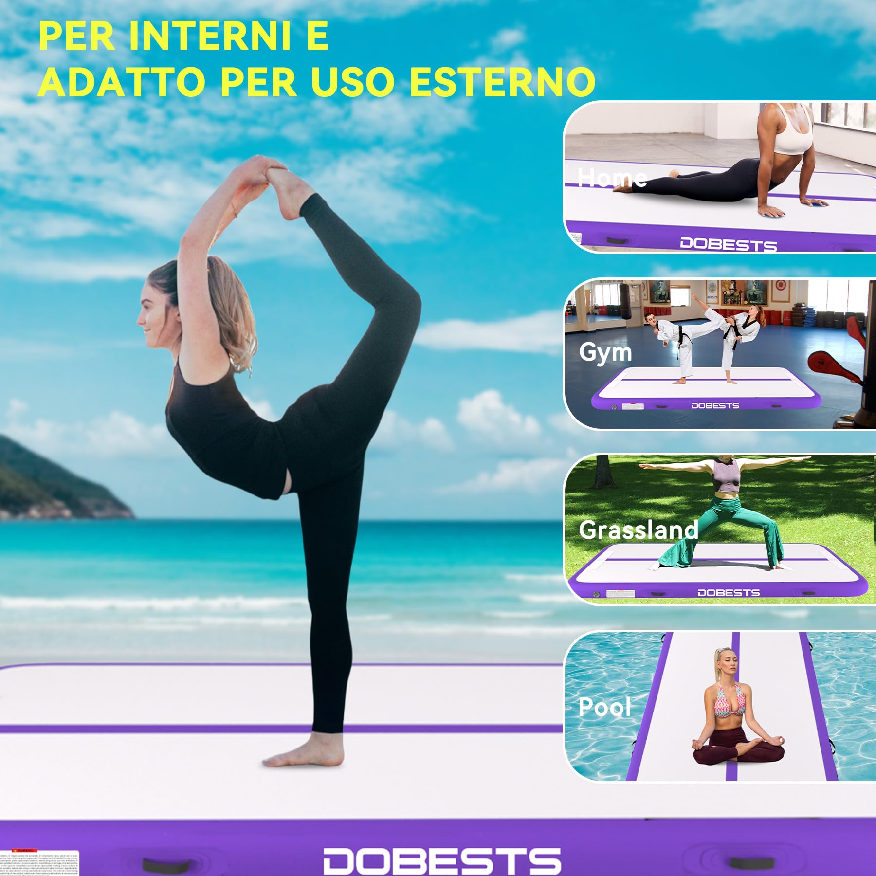 DOBESTS Airtrack Tumbling Matte, tappetino da ginnastica con pompa ad aria, 2/3/4/5/6m tappetino da allenamento con borsa per il trasporto