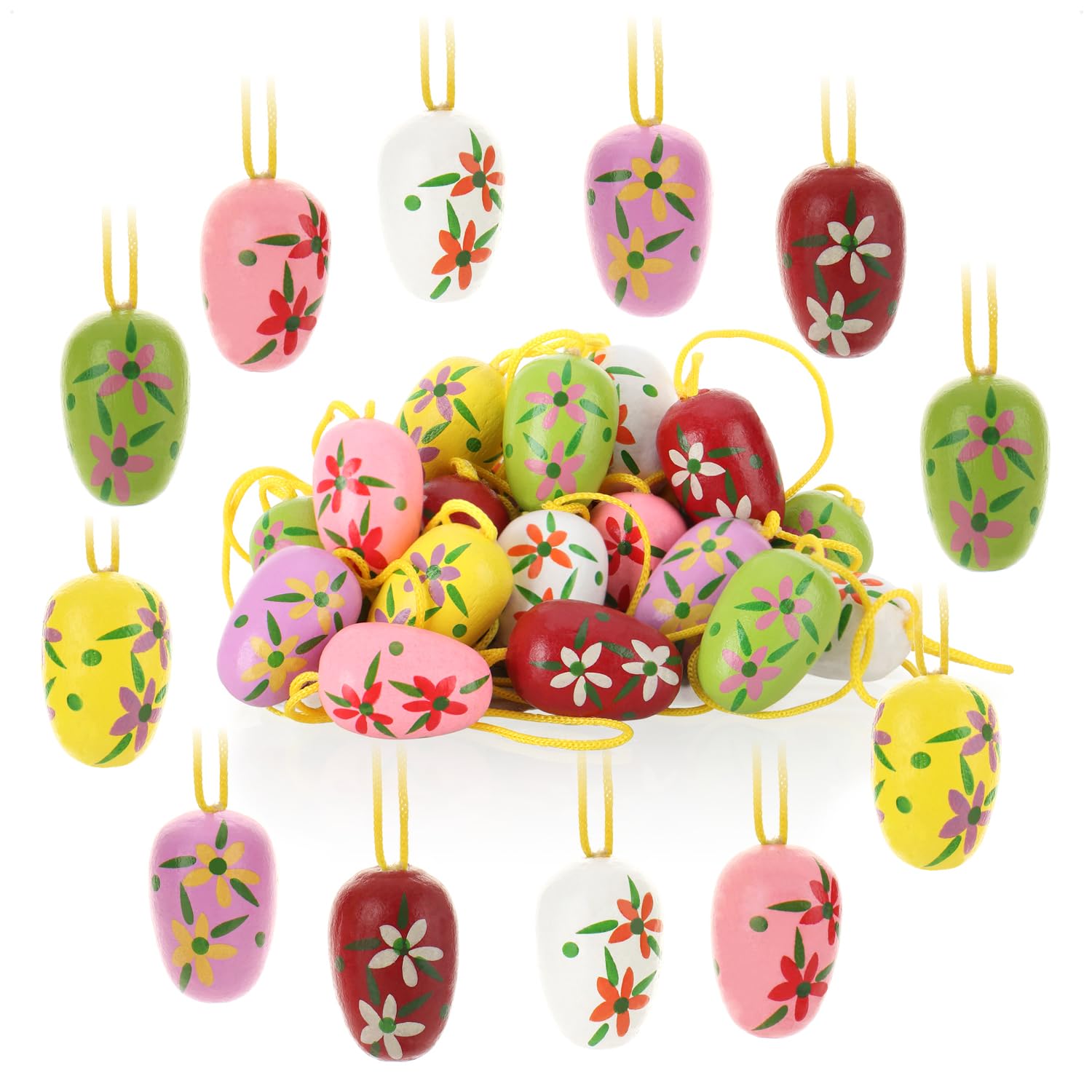 COM-FOUR® 24x Easter eggs to hang up - Easter decoration made of wood in great colors - Deco Easter eggs with beautiful colors and patterns (Alive / 1.9cm)