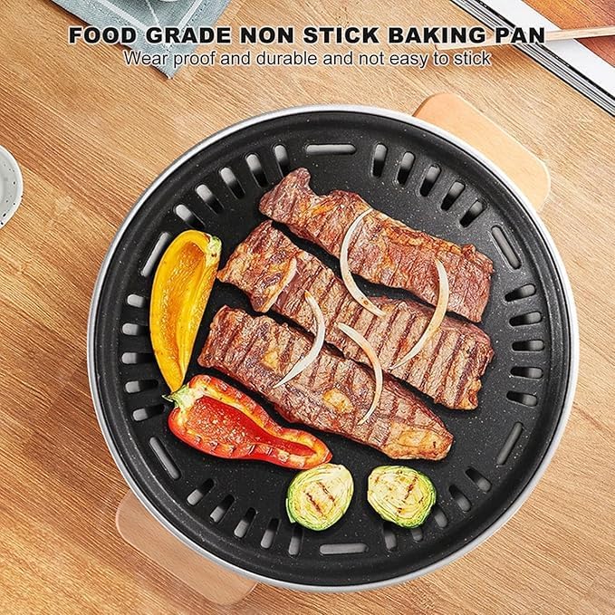 MORPICH Barbecue Grill Pan - Smokeless Korean Style Stainless Steel Non-Stick Grill Rack Basket Pan Frying Sheets for Vegetables Kabobs Seafood, Tea Cooker & Picnic Fire Pit With Charcoal Holder 3