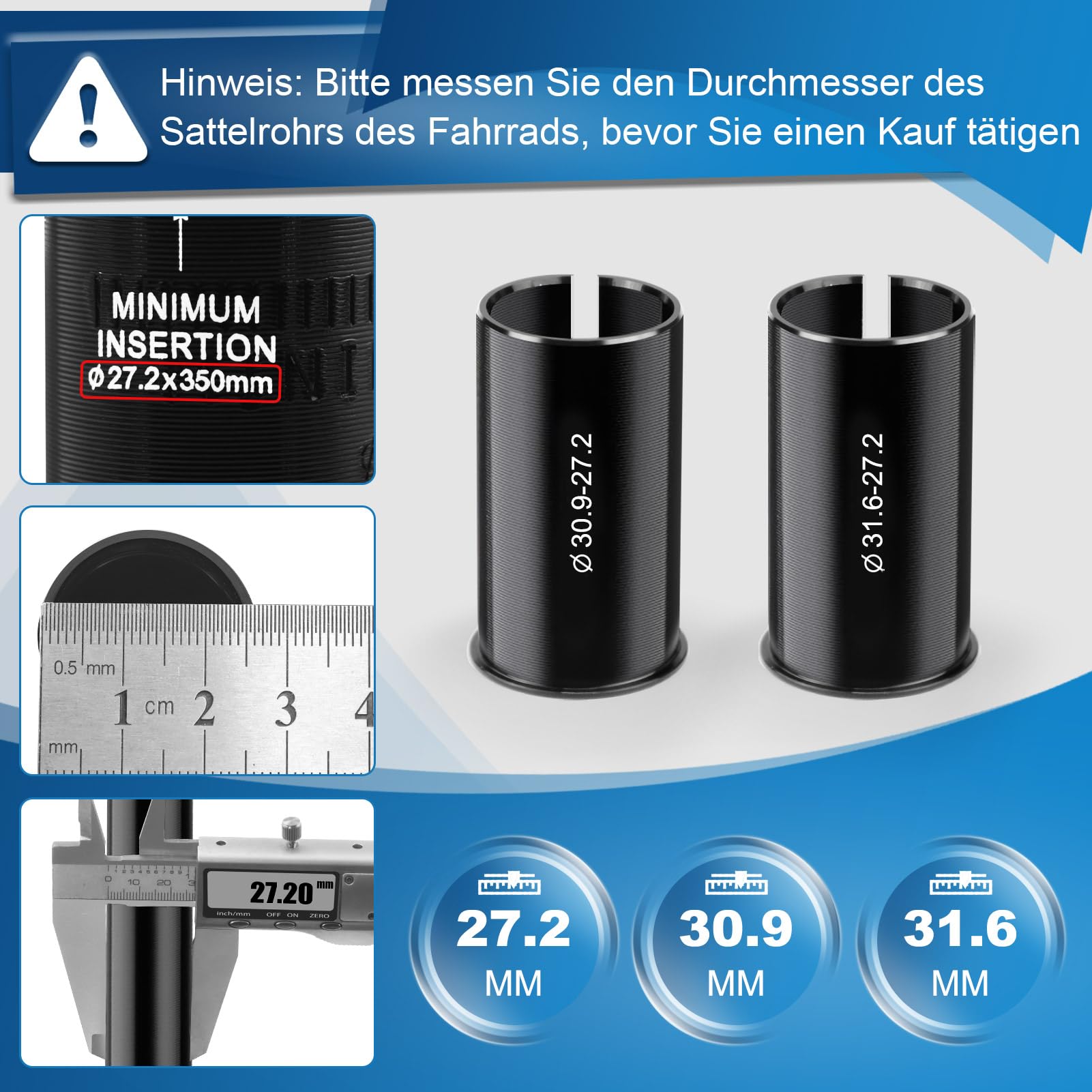 MAIKEHIGH Sattelstütze Gefedert, Aluminiumlegierung Sattelstütze 27,2/30,9/31,6mm Sattelstange Federung Federsattelstütze mit 2 Adapter 2 Federn für MTB, Trekking City Bike, Rennrad, E-Bike, Downhill