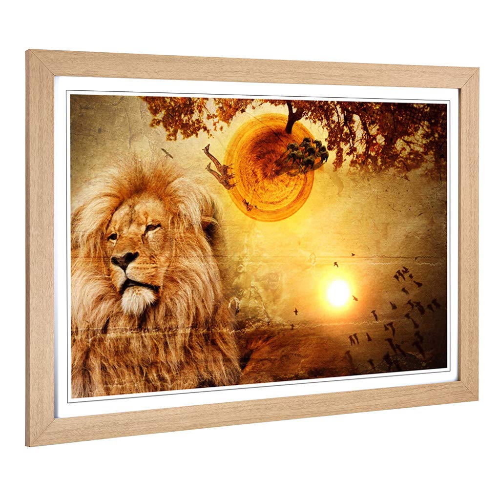 Big Box Art Framed Print of Savannah Lion Design | Wall Art Picture | Home Decor for Kitchen, Living, Dining Room, Lounge, Bedroom, Hallway, Office, Oak, A2 / 24.5x18 Inch / 62x45cm