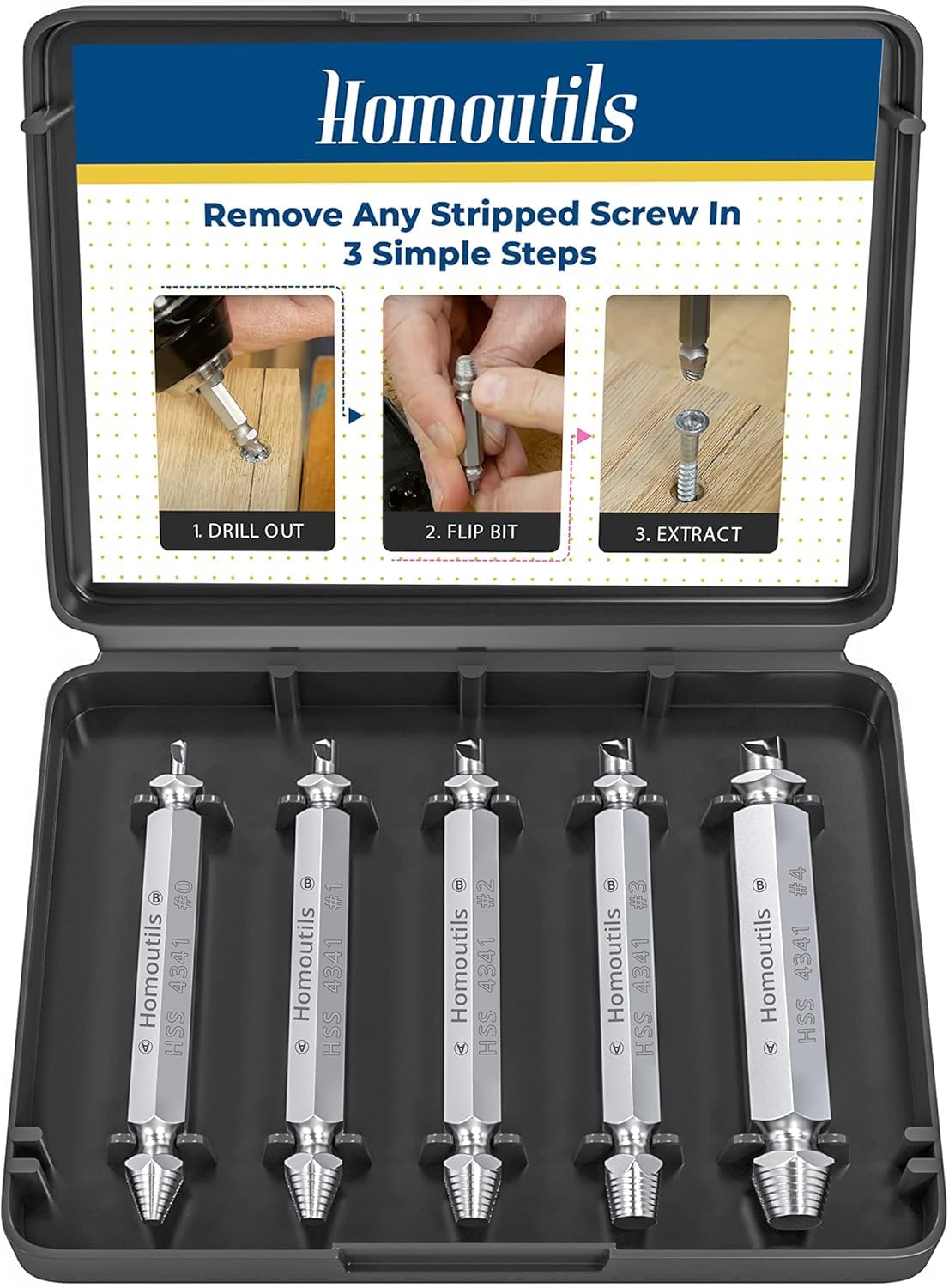Set of 5 Damaged Screw Extractor Set Remover for Stripped Head Screws Extractor Kit DIY Tools for Men Cool Gadgets for Men Screw Remover Extractor Bit Set (Style A)
