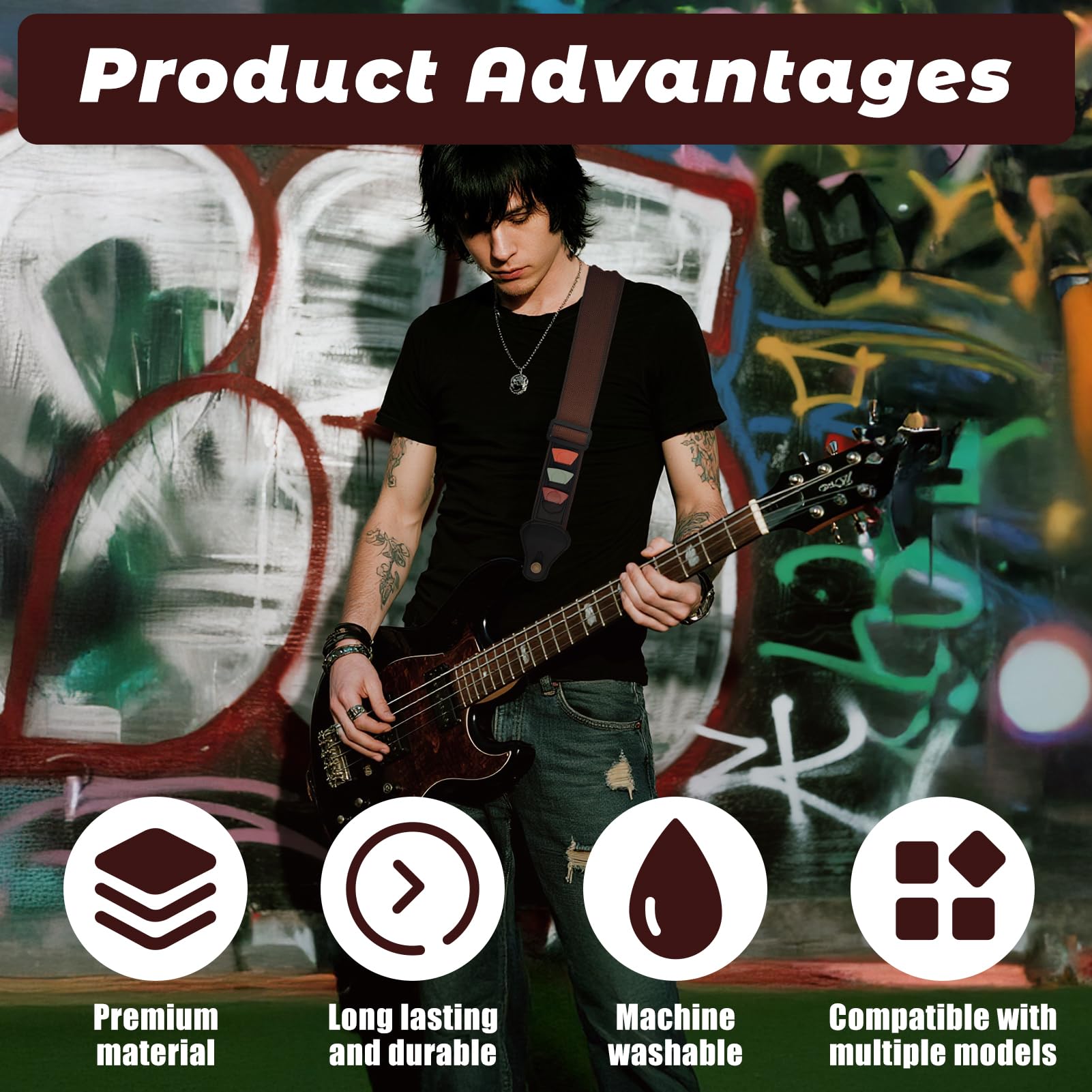 Hawpasy Guitar Strap Soft Cotton & Leather Ends Guitar Shoulder Strap Acoustic Guitar Straps - Image 3