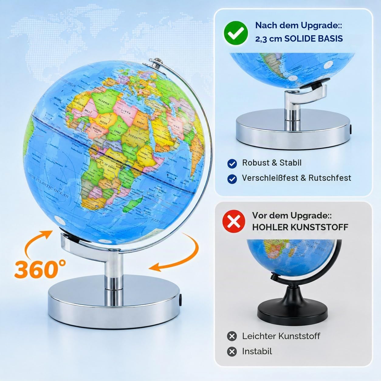 Marke 9-in-1 Beleuchteter Globus 20 cm für Kinder & Erwachsene, Weltkugel mit 88 Sternbildern, Touch LED Farbwechsel Lampe für STEM Geografie, Nachtlicht für Kinderzimmer, Büro & Klassenzimmer
