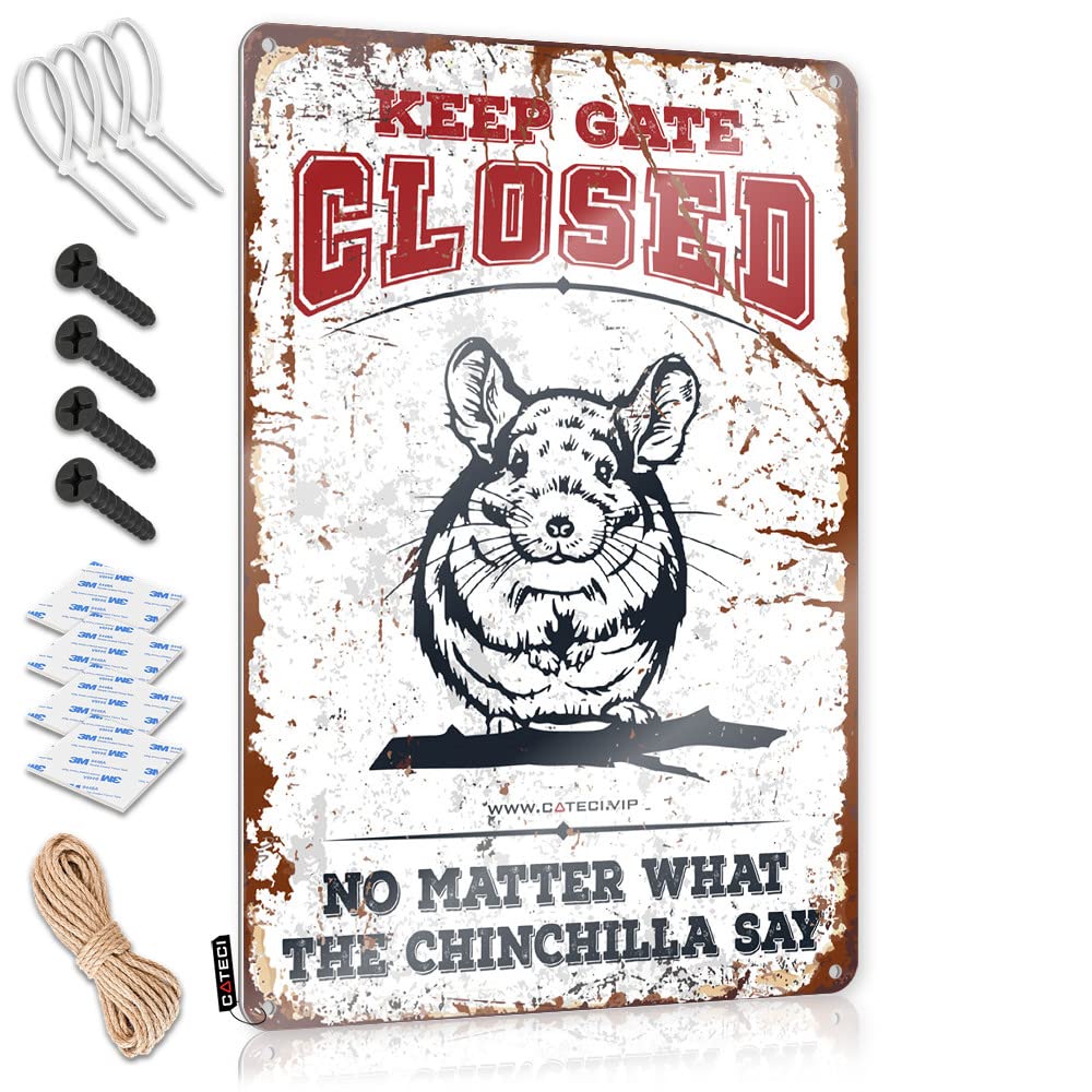 HELIOFORGE Hot Beer Tin Sign Keep Gate Closed No Matter What The Chinchilla Say Tin Sign Backyard Bar Sign Tin Bar Signs(30X40CM)