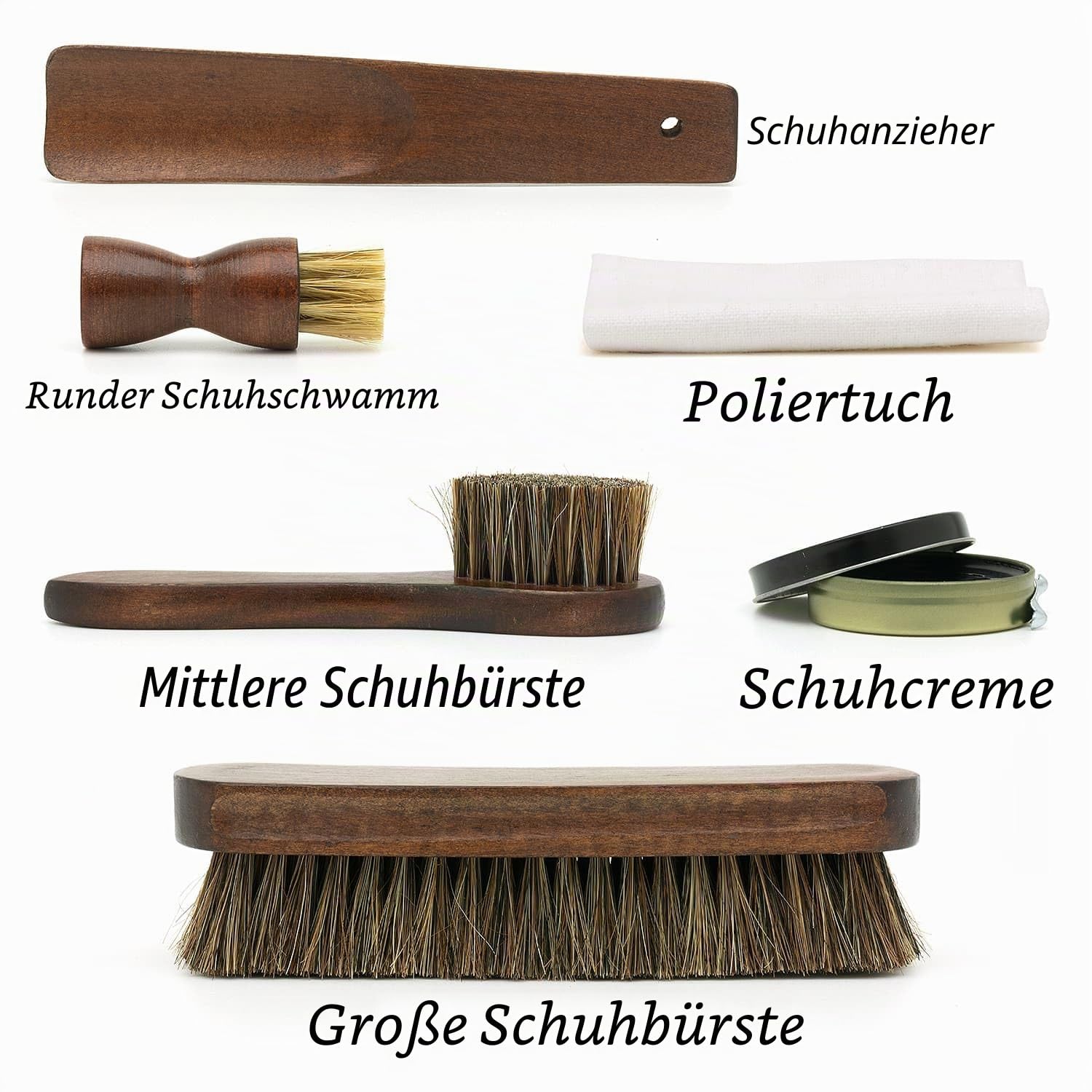 CKB LTD Schuhpflege-Set – Tragbare Holzbox zum Polieren von Schuhen, Geschenk-Set mit Schuhablage, Applikatorpinsel, Polierbürste, Dauber, Schuhanzieher, schwarzer Nagellack u