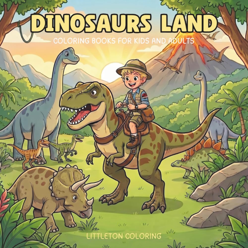Dinosaurs Land: Journey to the Land of Giants — A Dinosaur Coloring Book for Adults and Kids